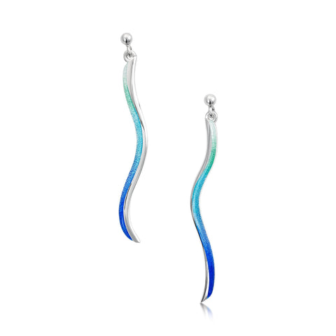 Atlantic Swell 1-frond Long Enamelled Earrings by Sheila Fleet Jewellery
