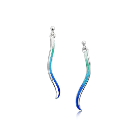 Atlantic Swell 1-frond Enamelled Earrings by Sheila Fleet Jewellery