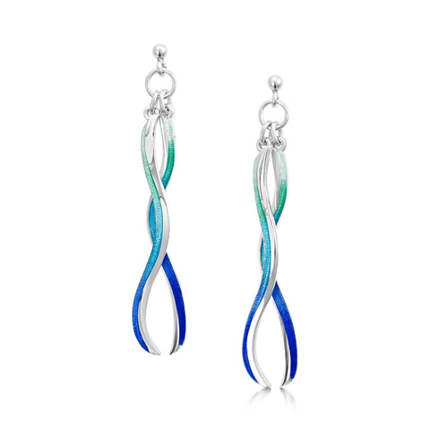 Atlantic Swell 2-frond Long Enamelled Earrings by Sheila Fleet Jewellery
