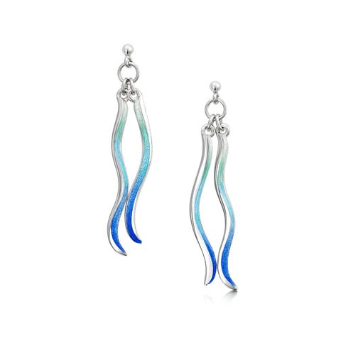 Atlantic Swell 2-frond Enamelled Earrings by Sheila Fleet Jewellery
