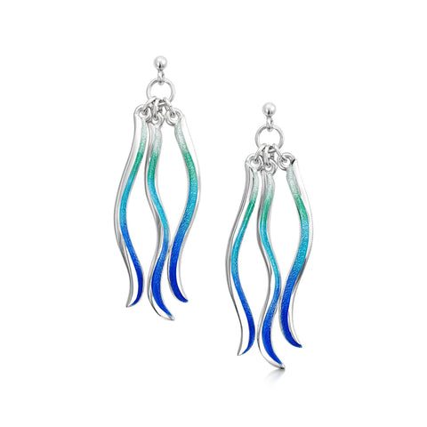 Atlantic Swell 3-frond Enamelled Earrings by Sheila Fleet Jewellery