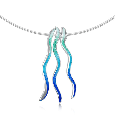 Atlantic Swell 3-frond Enamelled Necklace by Sheila Fleet Jewellery