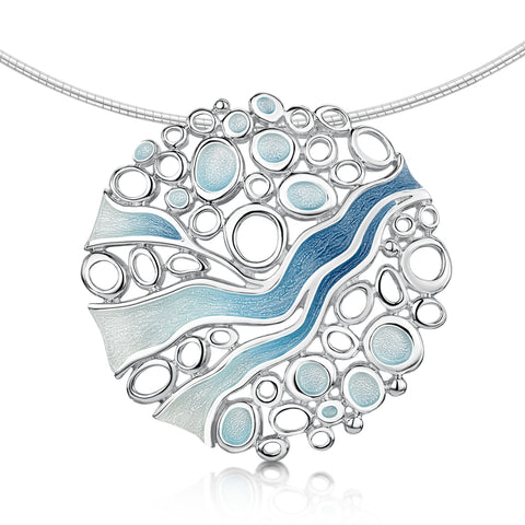 Arctic Stream Enamel Necklace in Sterling Silver