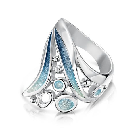 Arctic Stream Large Enamel Ring in Sterling Silver